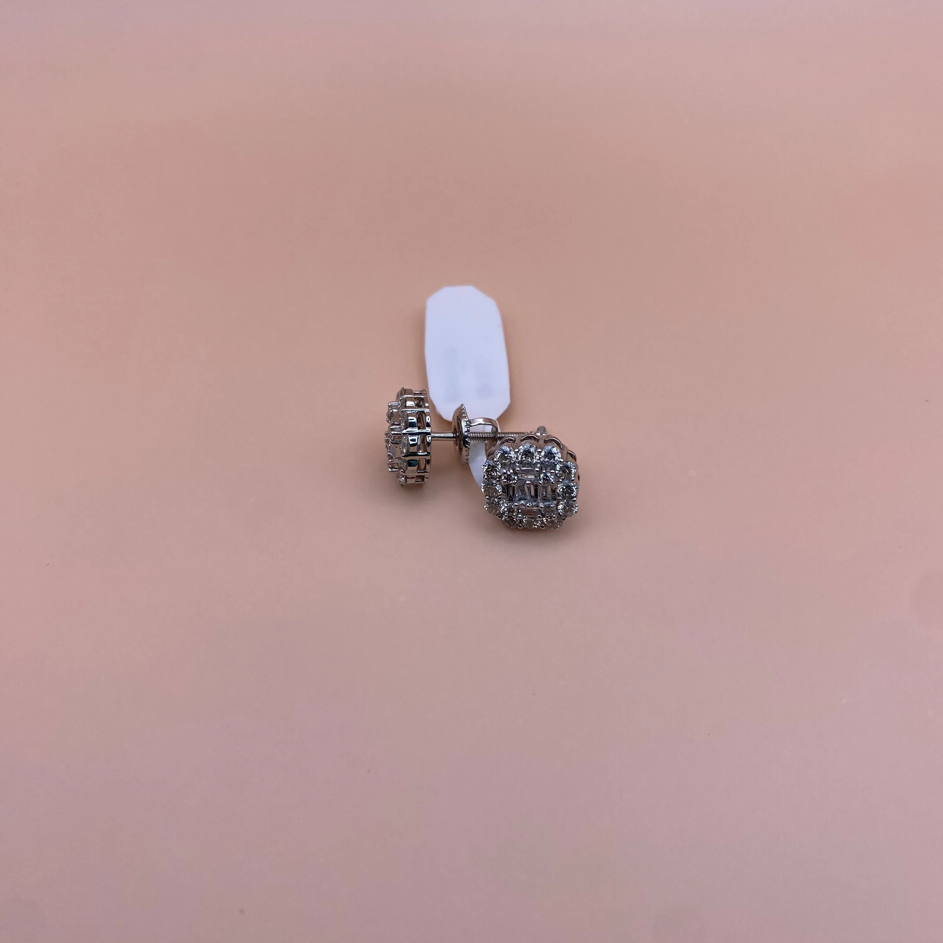 10K White Gold Diamond Baguette Square Stud Earrings 1Ct / 2.3gr