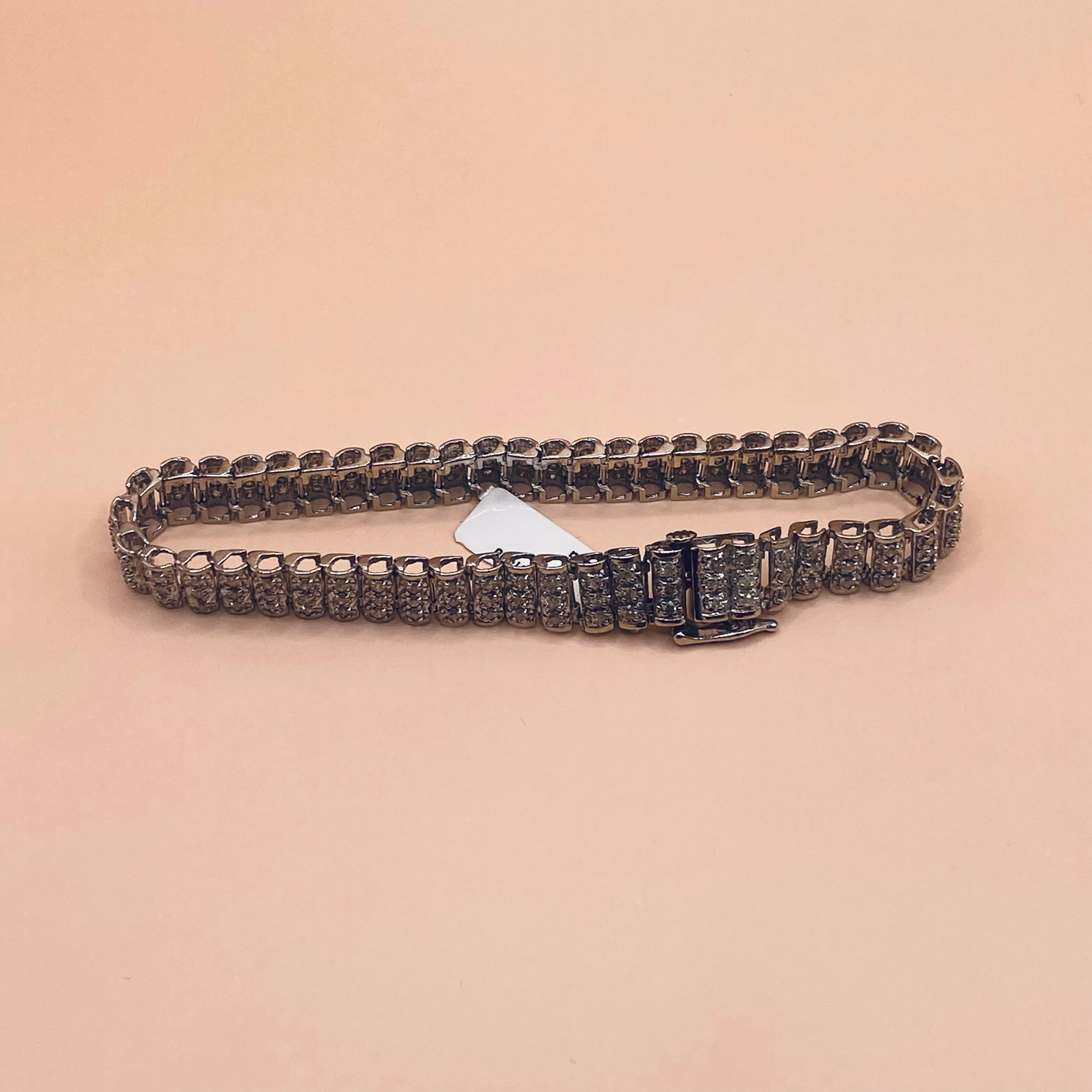 10K White Gold Luxury Bracelet With Diamond / 15.5gr / 8.5mm / 7.5in
