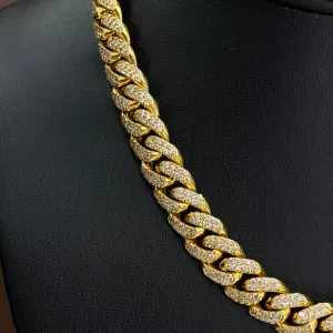 10K Yellow Gold Bustdown Cuban Link Chain With Diamond / 125gr / 11.5mm / 16in