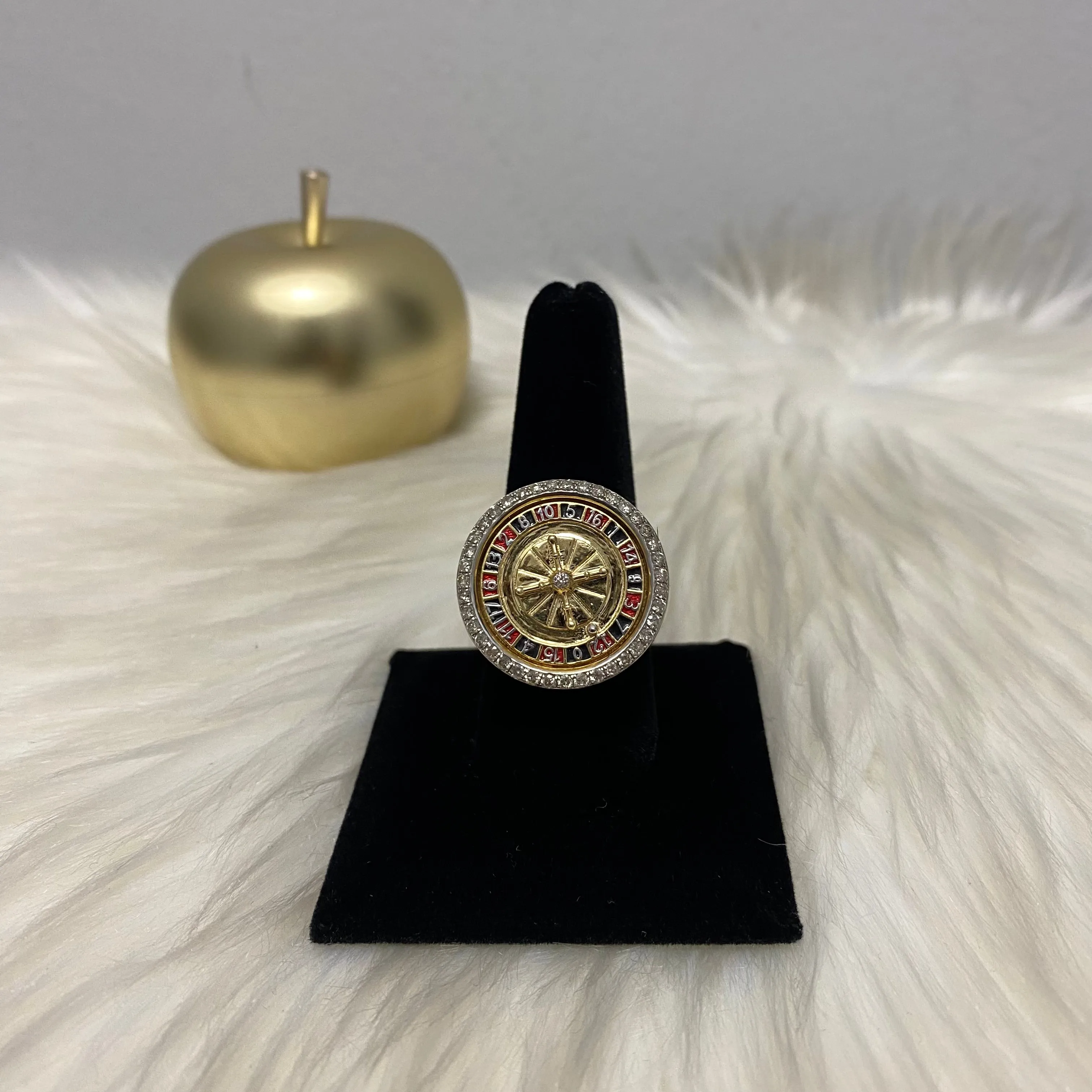 10K Yellow Gold Diamond Casino Roulette Ring 0.82Ct Dia / 20.8gr / Size 10