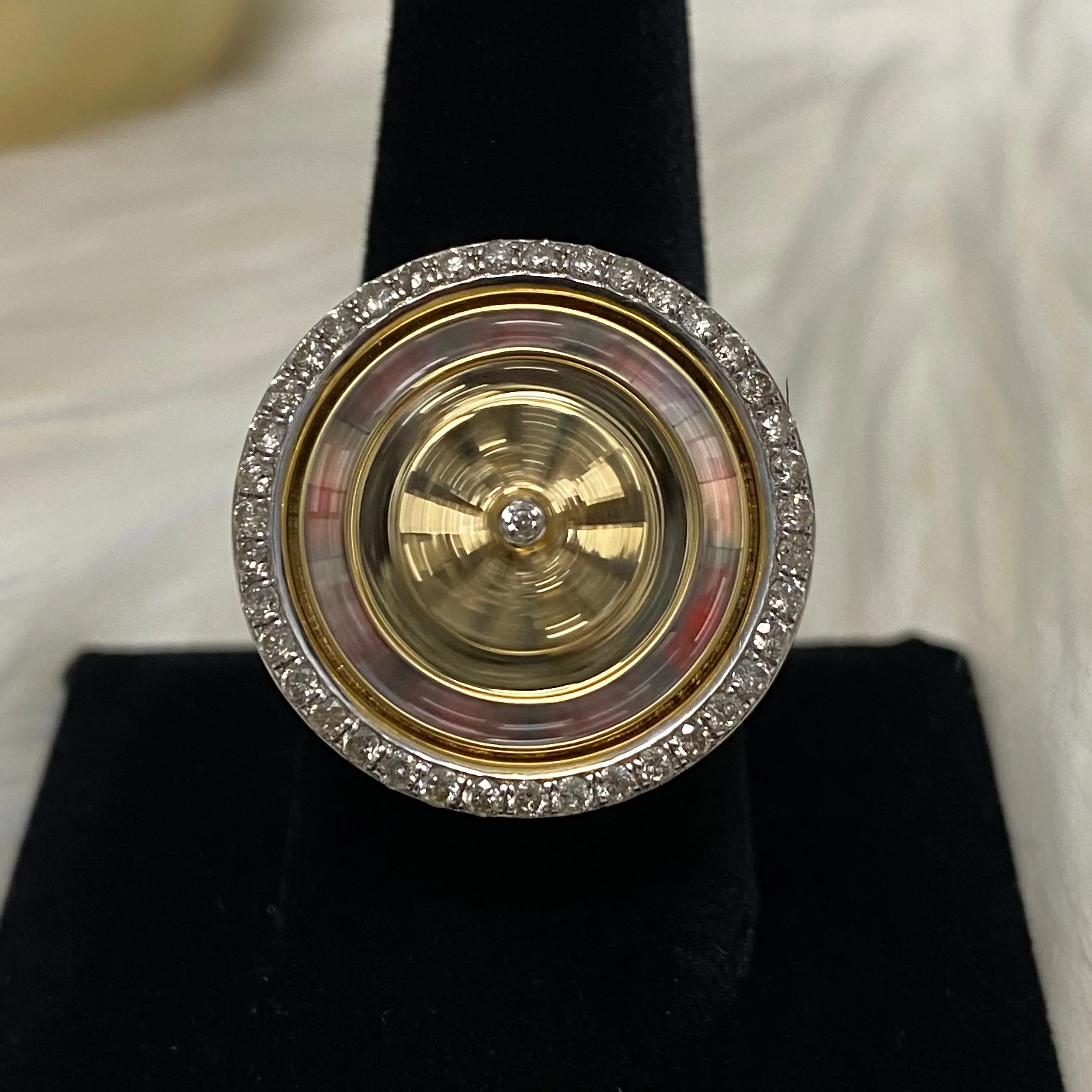 10K Yellow Gold Diamond Casino Roulette Ring 0.82Ct Dia / 20.8gr / Size 10
