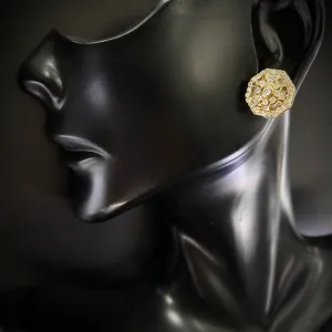 10K Yellow Gold Diamond Circle Flower Stud Earrings 1.07Ct / 3.5gr