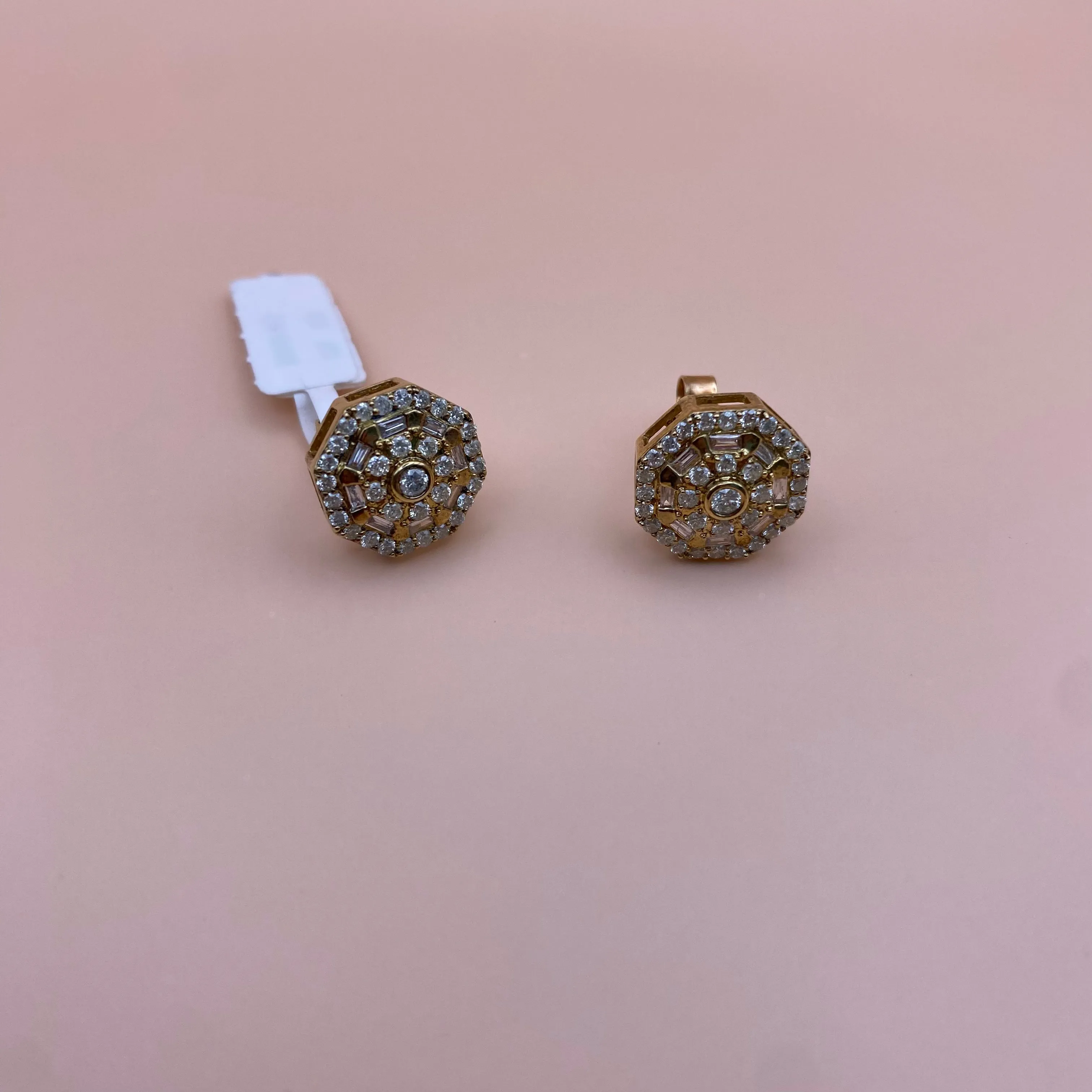 10K Yellow Gold Diamond Circle Flower Stud Earrings 1.07Ct / 3.5gr