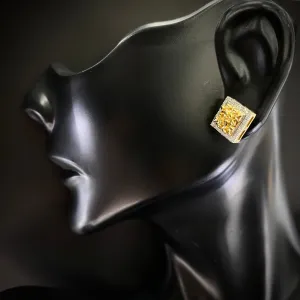 10K Yellow Gold Diamond Square Stud Earrings 0.17Ct / 2.6gr