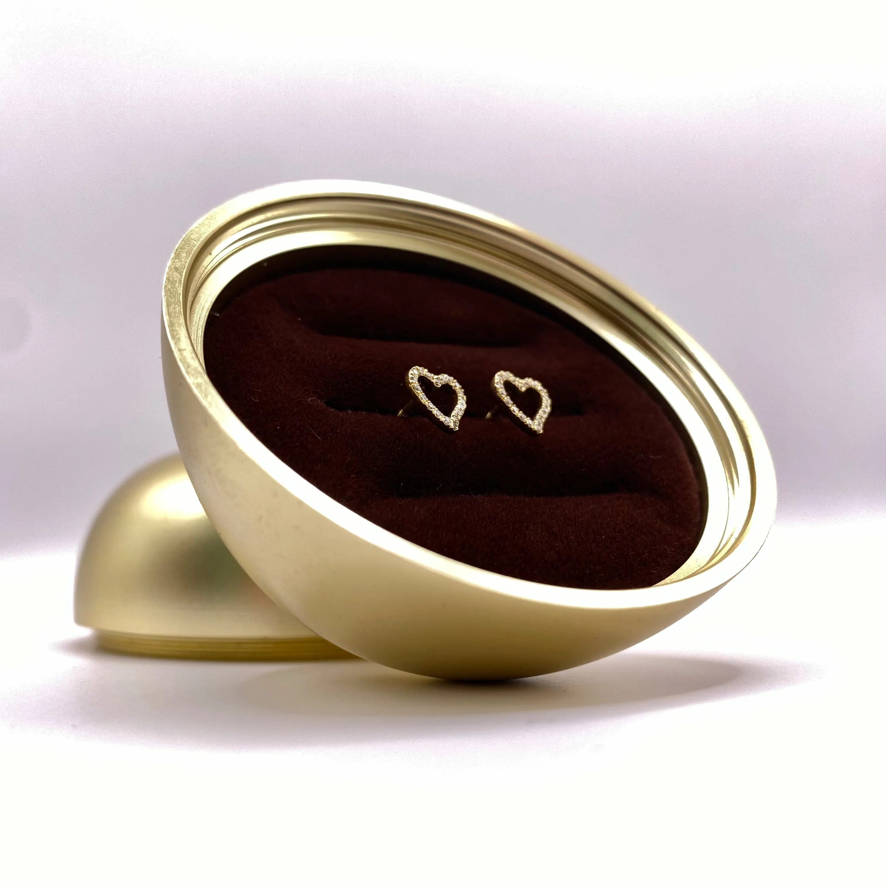 14K Yellow Gold Diamond Heart Stud Earrings 0.20Ct / 0.7gr