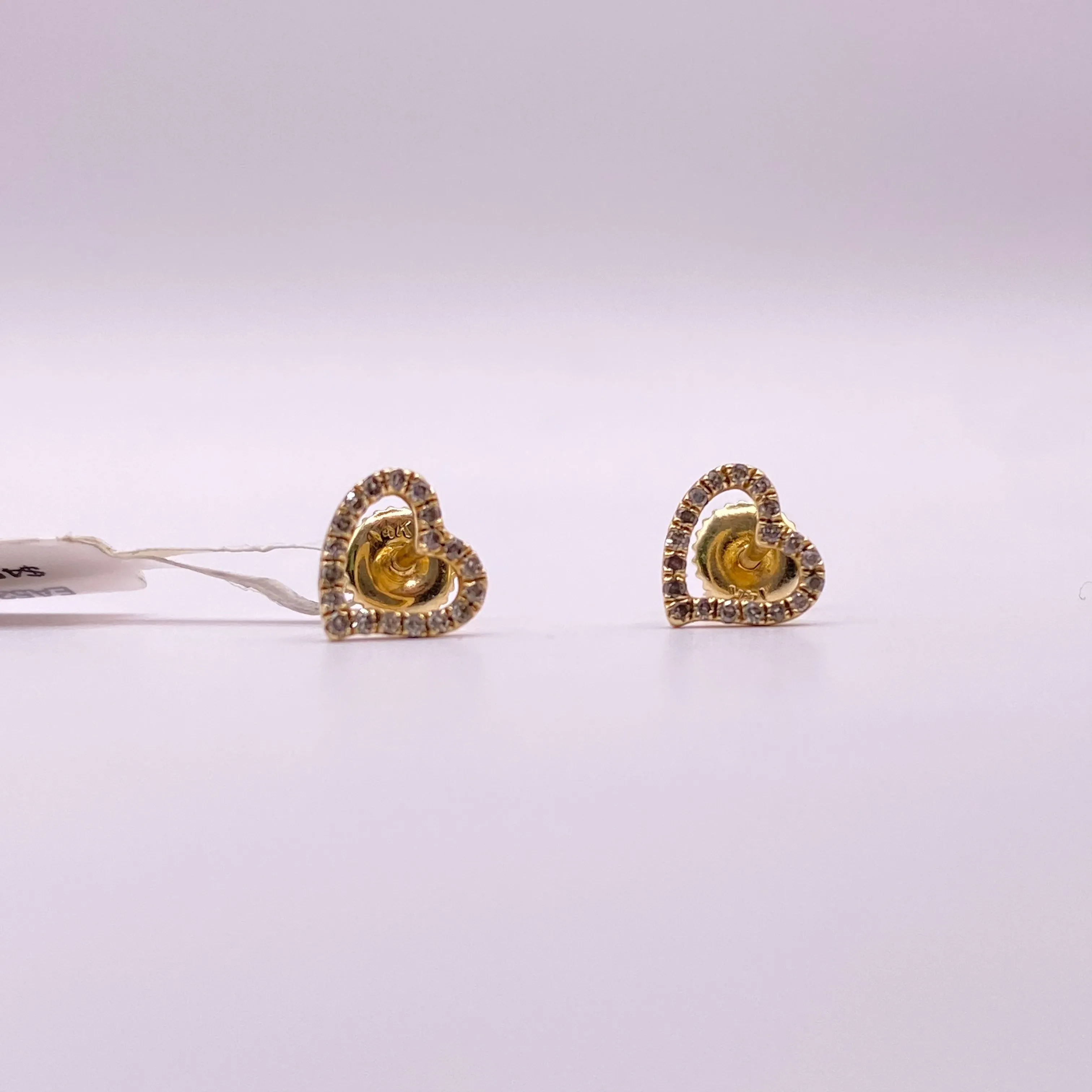 14K Yellow Gold Diamond Heart Stud Earrings 0.20Ct / 0.7gr
