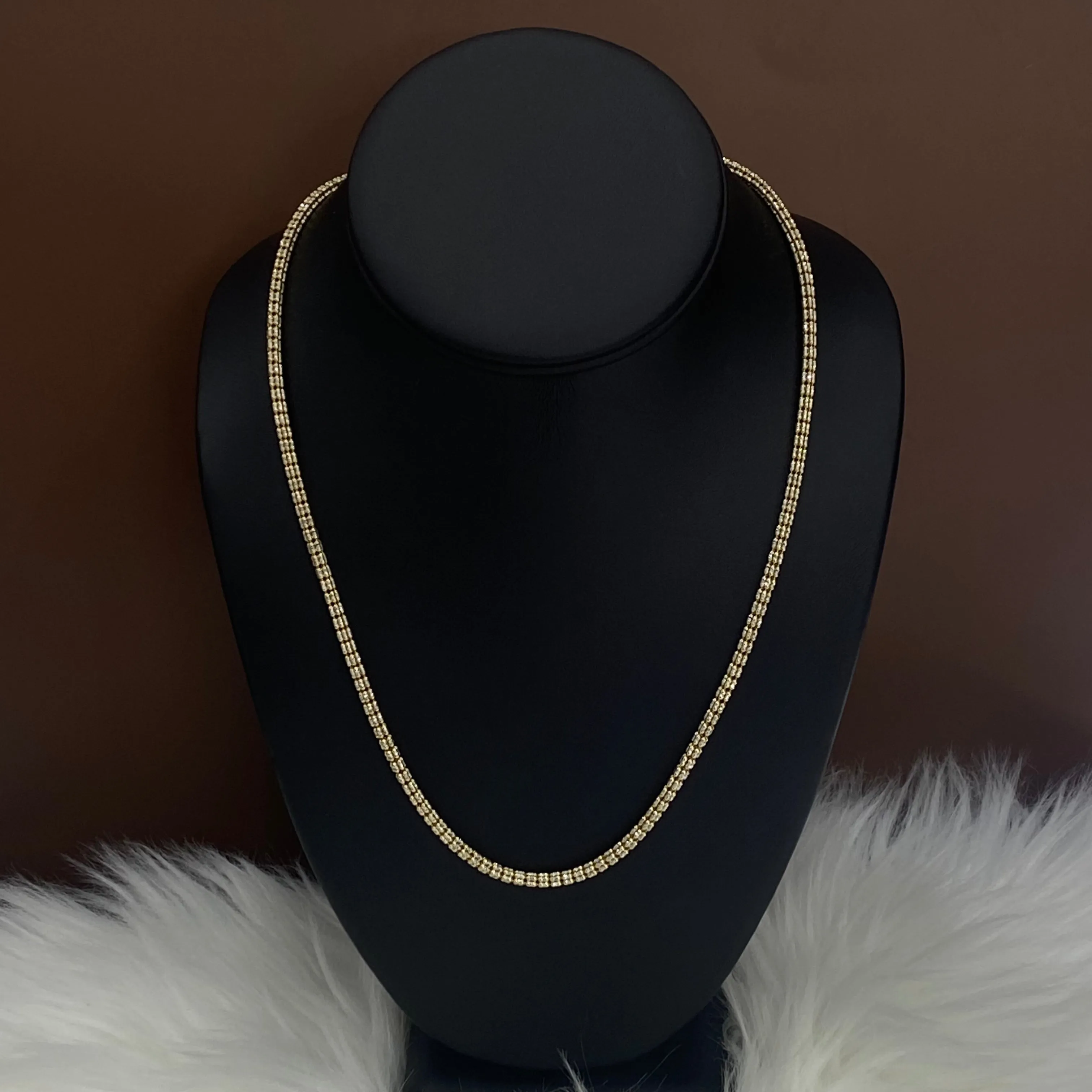 14K Yellow - White Gold Diamond Cut Chain / 19gr / 3.4mm / 20in