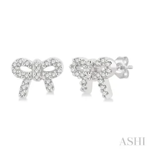 1/8 ctw Bow Tie Round Cut Diamond Petite Fashion Earring in 10K White Gold