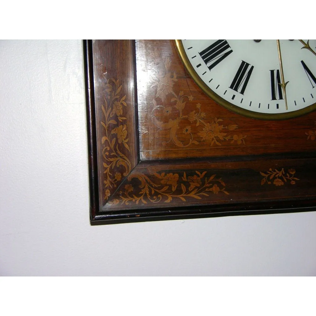 1830s Antique French Charles X Marquetry Inlaid Walnut Wall Clock