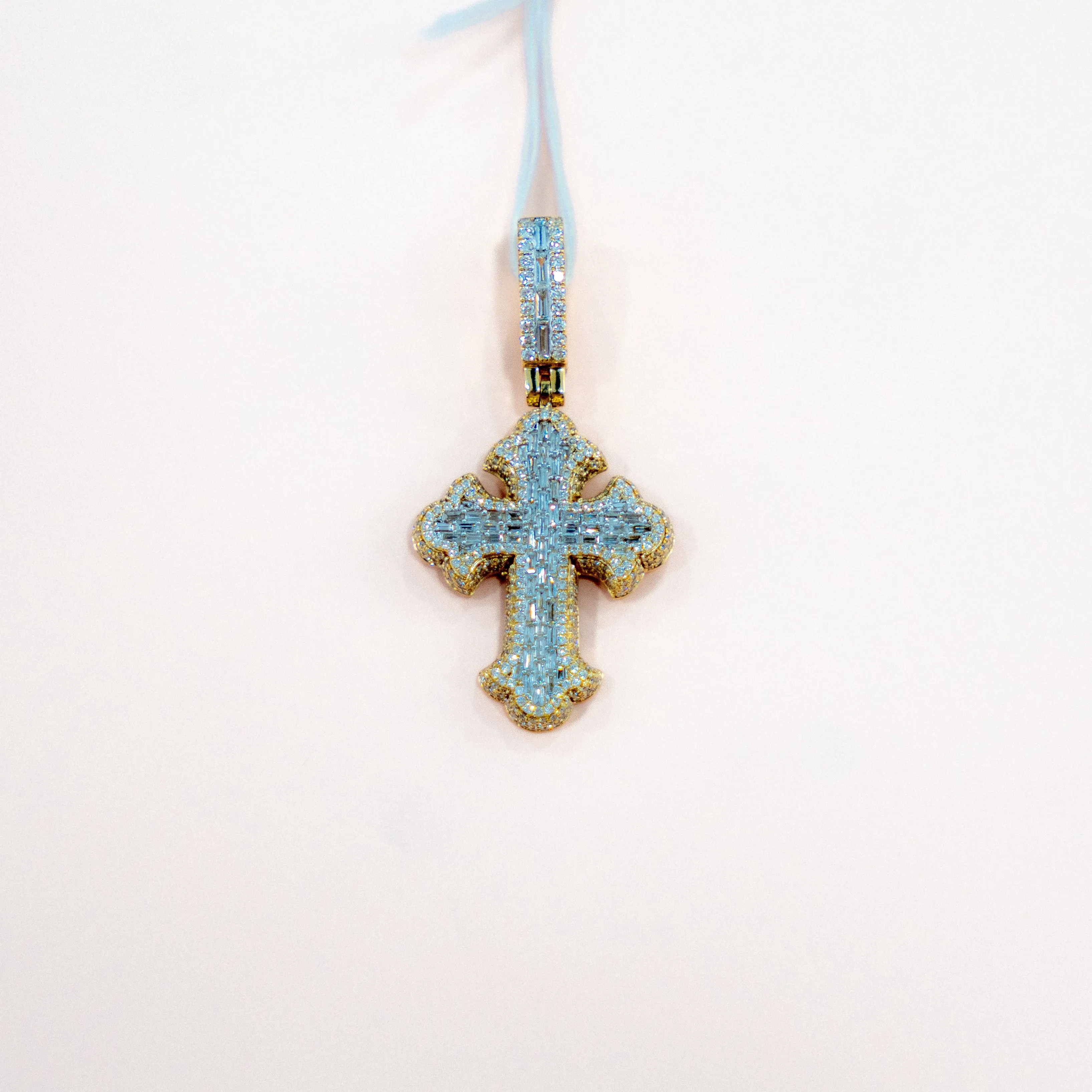18K Yellow - White Gold Cross Pendant With Diamond 0.82Ct / 6.9gr