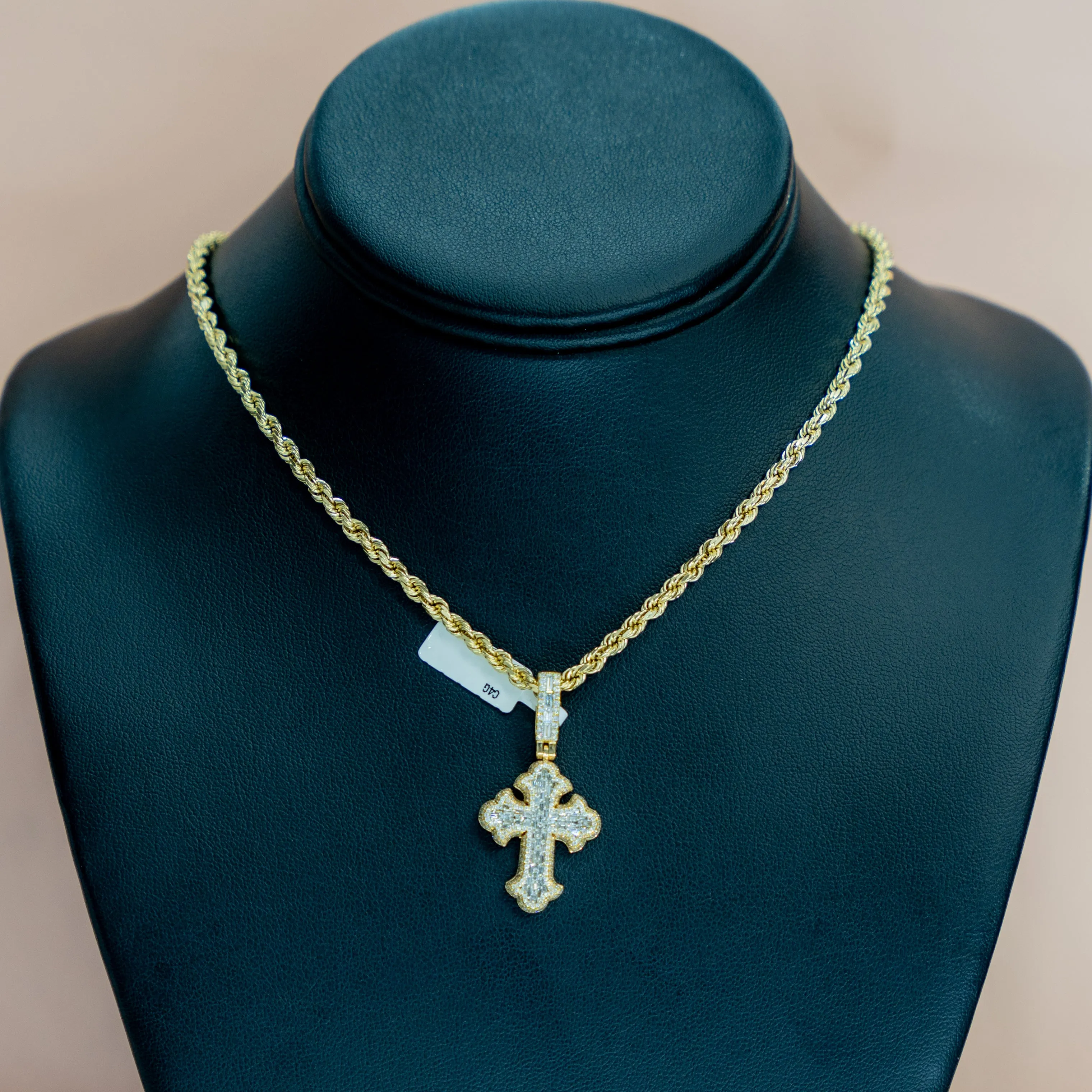 18K Yellow - White Gold Cross Pendant With Diamond 0.82Ct / 6.9gr