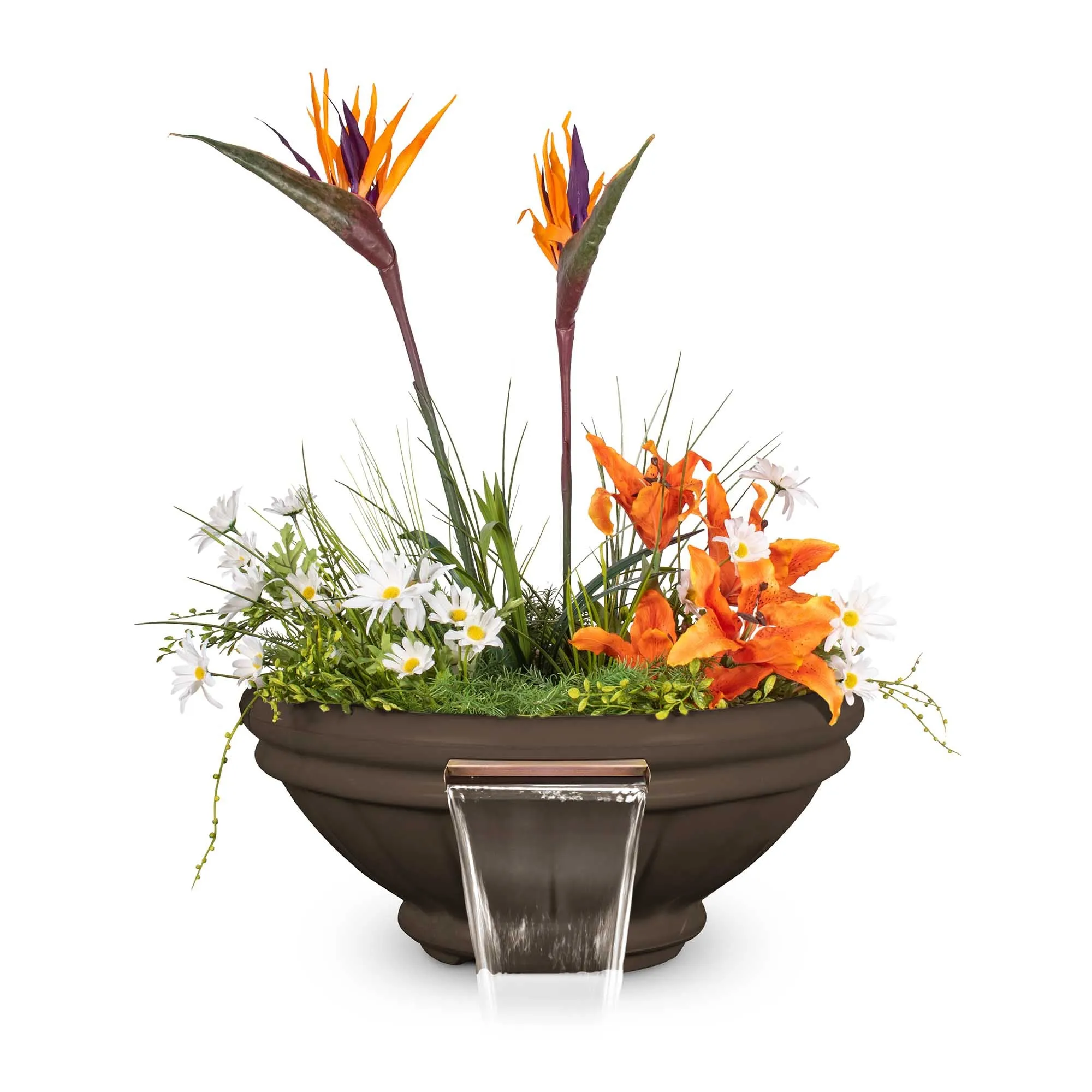 24" Round Roma Planter & Water Bowl - GFRC Concrete - Ash -