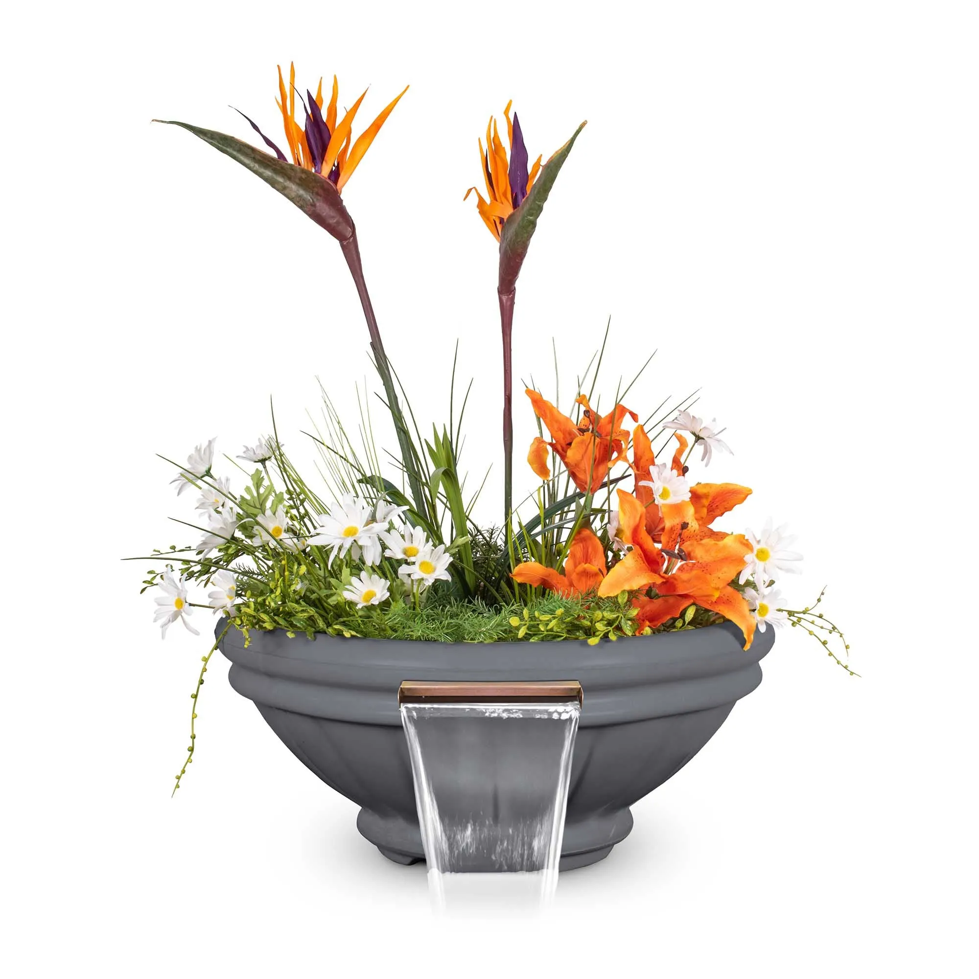 24" Round Roma Planter & Water Bowl - GFRC Concrete - Ash -