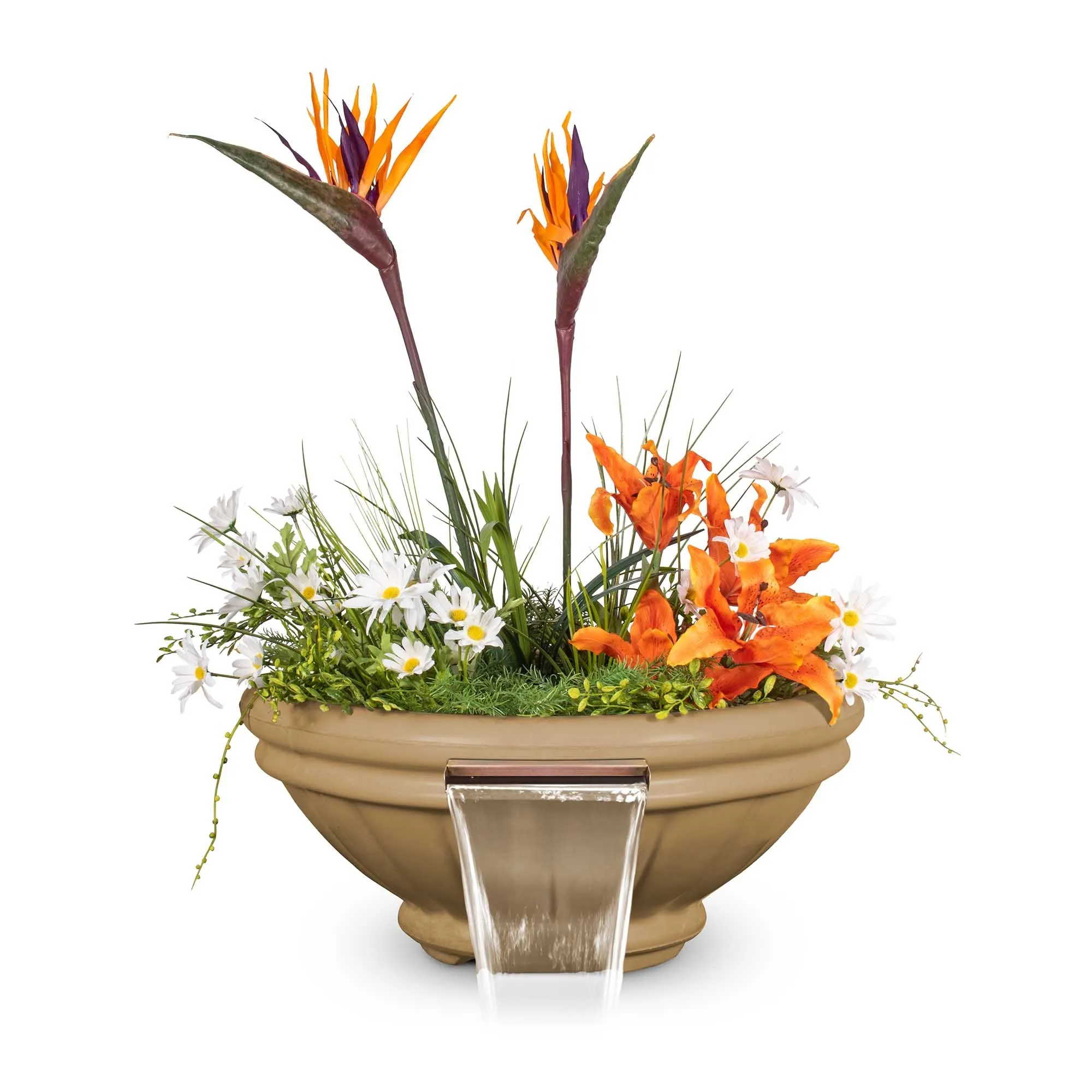 24" Round Roma Planter & Water Bowl - GFRC Concrete - Ash -