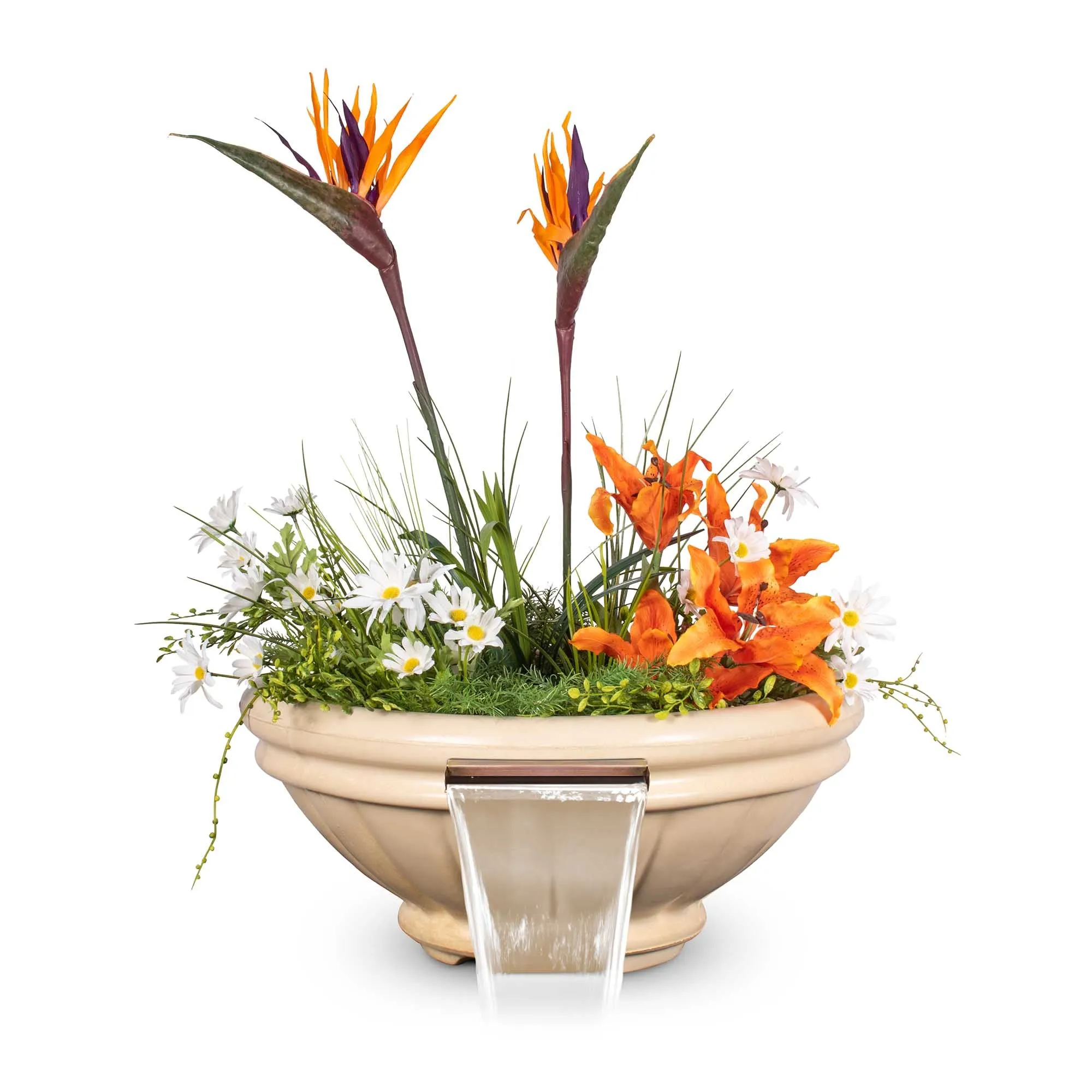 24" Round Roma Planter & Water Bowl - GFRC Concrete - Ash -