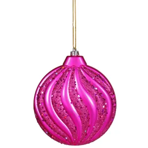 2PK - 6" Cerise Matte-Glitter Swirl Flat Ball Ornament