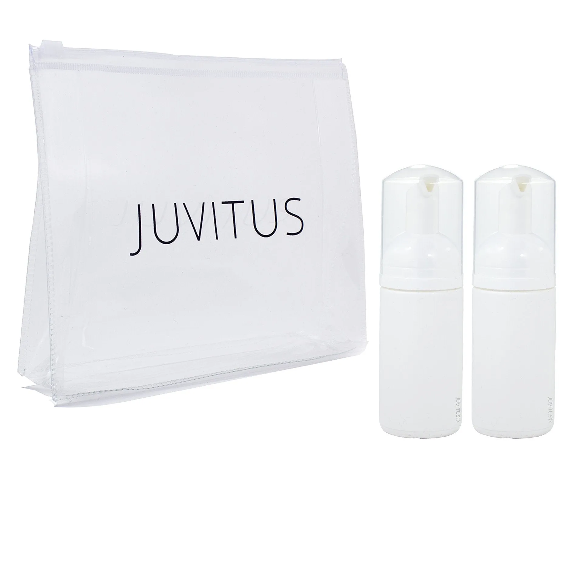 3.4 oz / 100 ml White Plastic Foaming Bottle with White Foam Pump Dispenser   Travel Bag (2 pack)