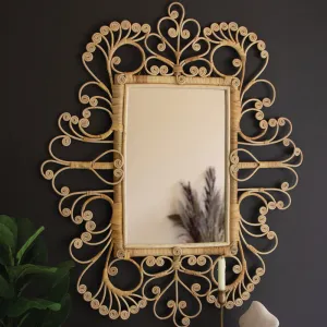 44"H Ornate Rattan Framed Mirror