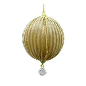 4.5" Gold Velvet Rhinestone Ball Crystal Drop Christmas Ornament 84784GD