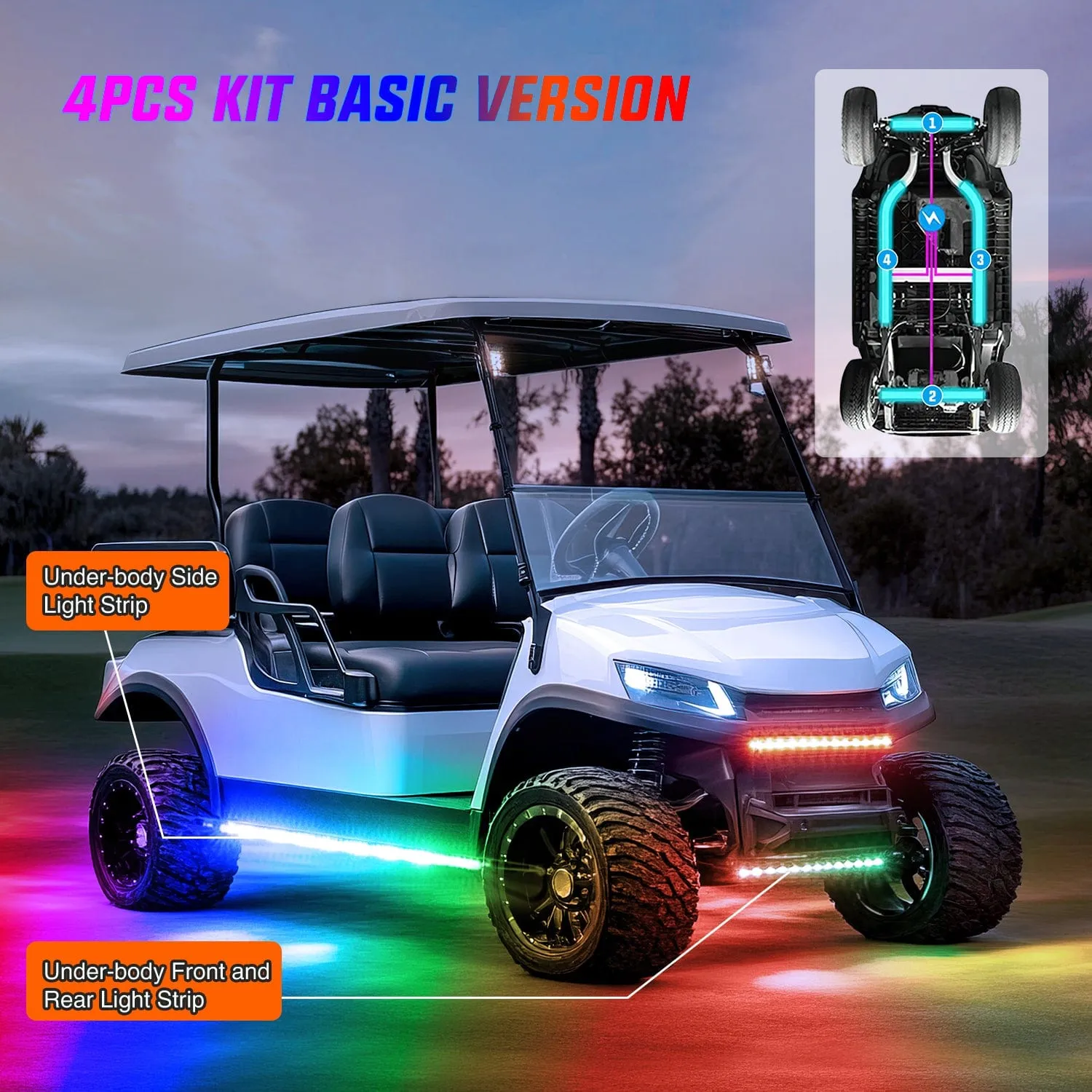 4Pcs Golf Cart Underglow Light Kit for EZGO Yamaha Club Car