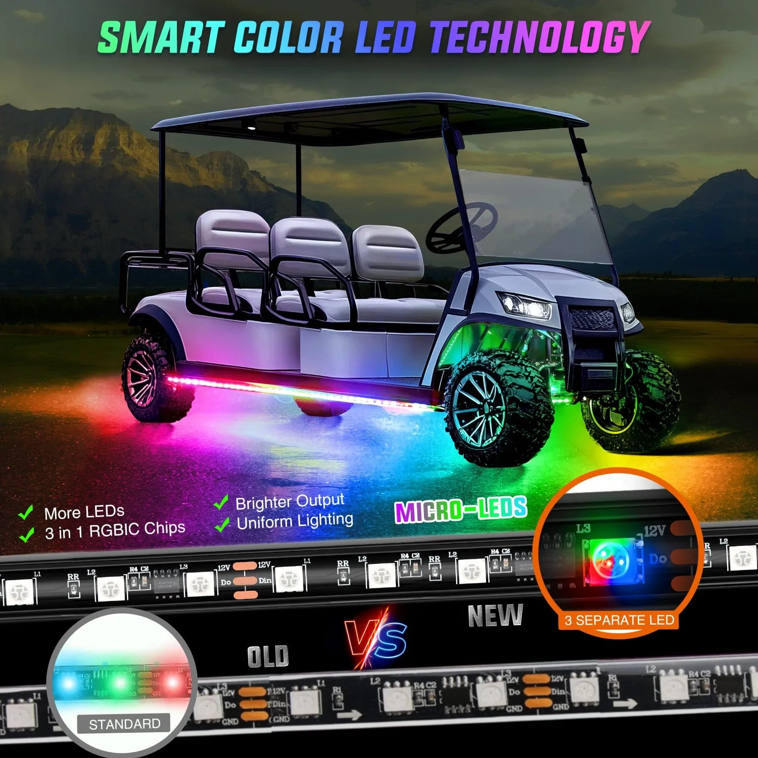 4Pcs Golf Cart Underglow Light Kit for EZGO Yamaha Club Car