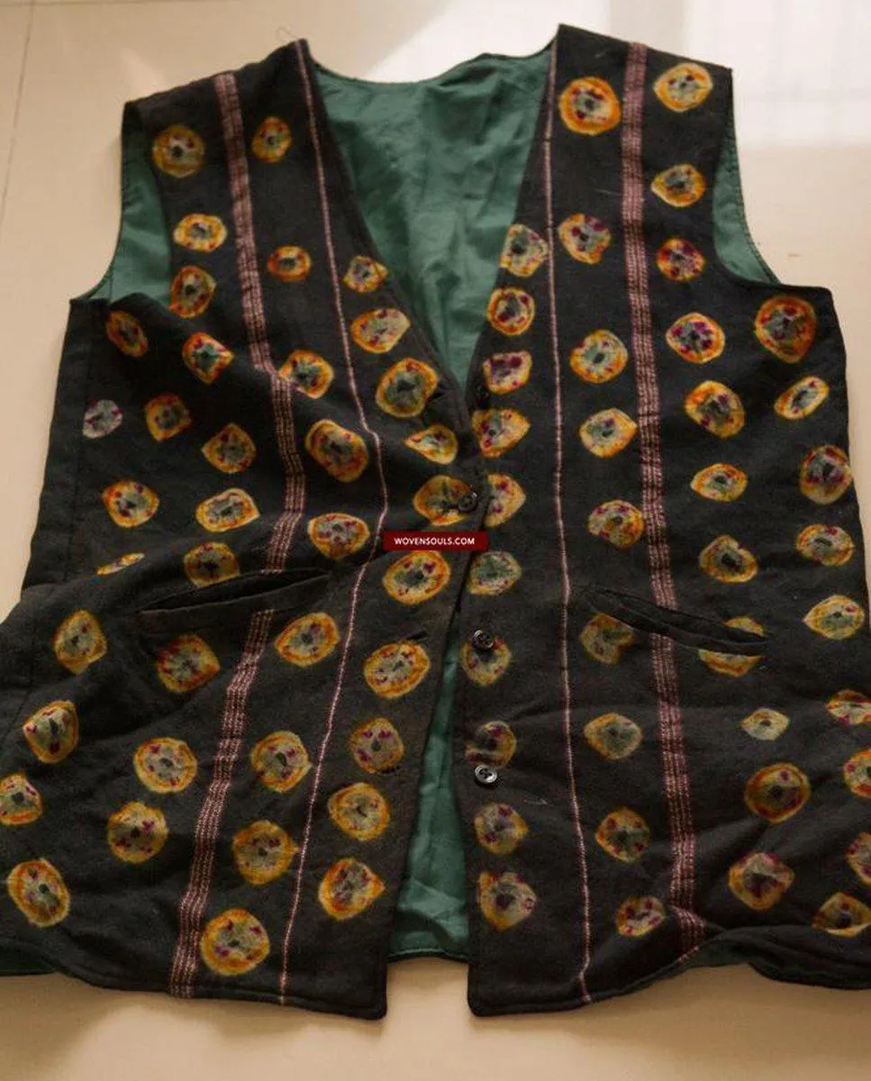 5130 SOLD  Superb Vintage Tibetan Tie-Dye Pashmina Wool Vest