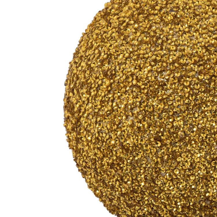 6" Gold Beaded Ball Ornaments with Drilled Caps 4 Per Bag