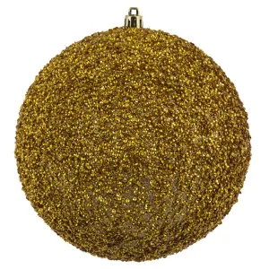 6" Gold Beaded Ball Ornaments with Drilled Caps 4 Per Bag