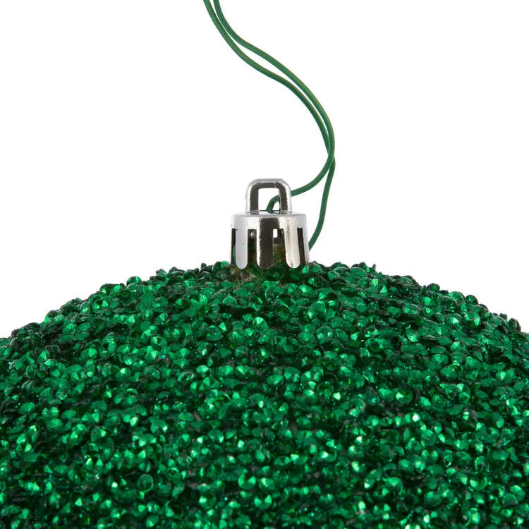 6" Seafoam Green Beaded Ball Ornaments with Drilled Caps 4 Per Bag