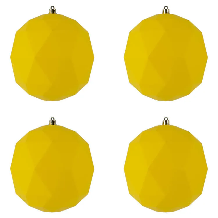 6" Yellow Matte Geometric Balls Ornaments 4 Per Bag