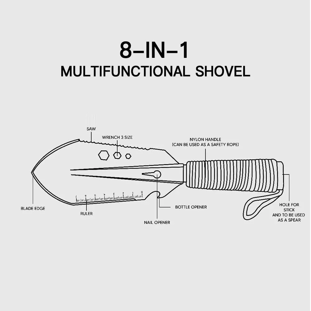 8 in 1 Multi-Tool Camping Shovel Outdoor Portable Hand Shovel with Storage Pouch for Hiking Backpacking Gardening