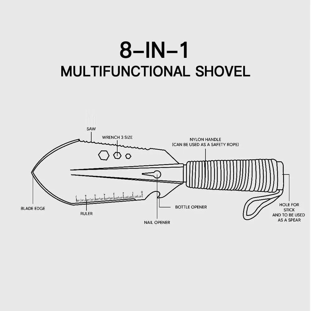 8 in 1 Multi-Tool Camping Shovel Outdoor Portable Hand Shovel with Storage Pouch for Hiking Backpacking Gardening