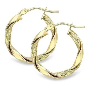9ct Gold 15mm Sandblasted Round Hoop Earrings