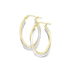 9ct Gold 23mm Overlapping Oval Half Hoop Earrings