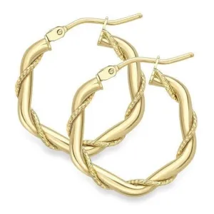 9ct Gold 25mm Rope Pattern Hoop Earrings