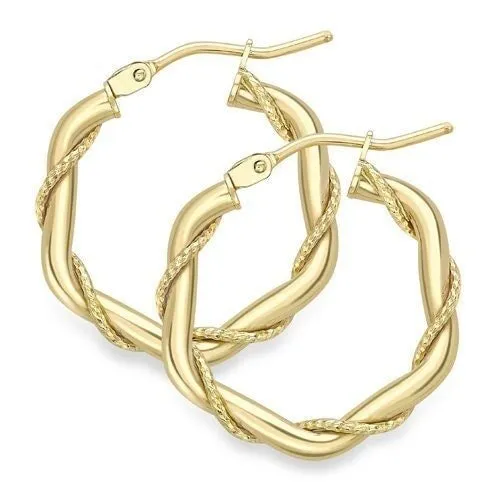 9ct Gold 25mm Rope Pattern Hoop Earrings