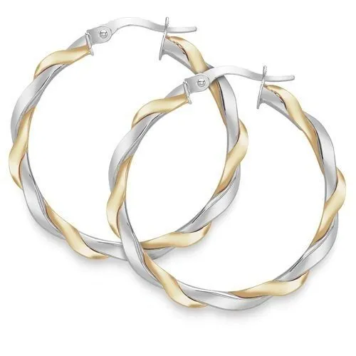 9ct Gold 25mm Weaved Round Hoop Earrings