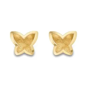 9ct Gold Butterfly Stud Earrings, Satin Finish, Delicate 7mm, 1.00g, Gift box included