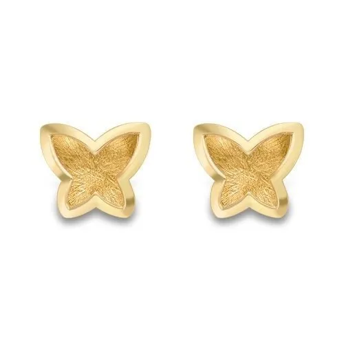 9ct Gold Butterfly Stud Earrings, Satin Finish, Delicate 7mm, 1.00g, Gift box included