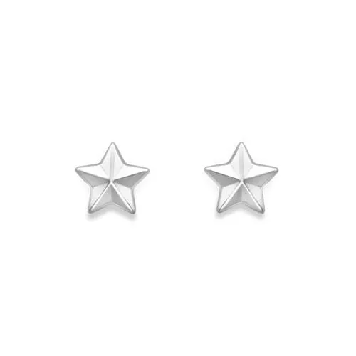 9ct White Gold Star Shape Stud Earrings, Stellar Elegance, 6mm, 0.50g, Gift Box Included