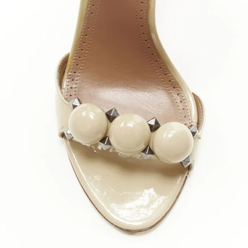 ALAIA La Bombe ball embellished studded nude patent high heel sandal EU37.5