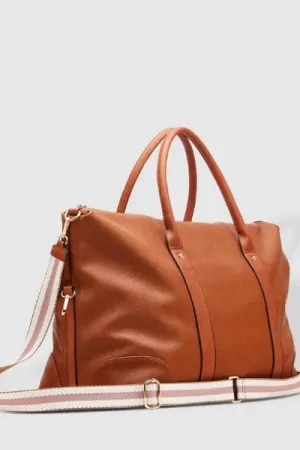 ALEXIS WEEKENDER TRAVEL BAG TAN STRIPE STRAP