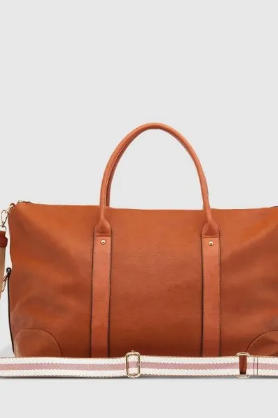 ALEXIS WEEKENDER TRAVEL BAG TAN STRIPE STRAP