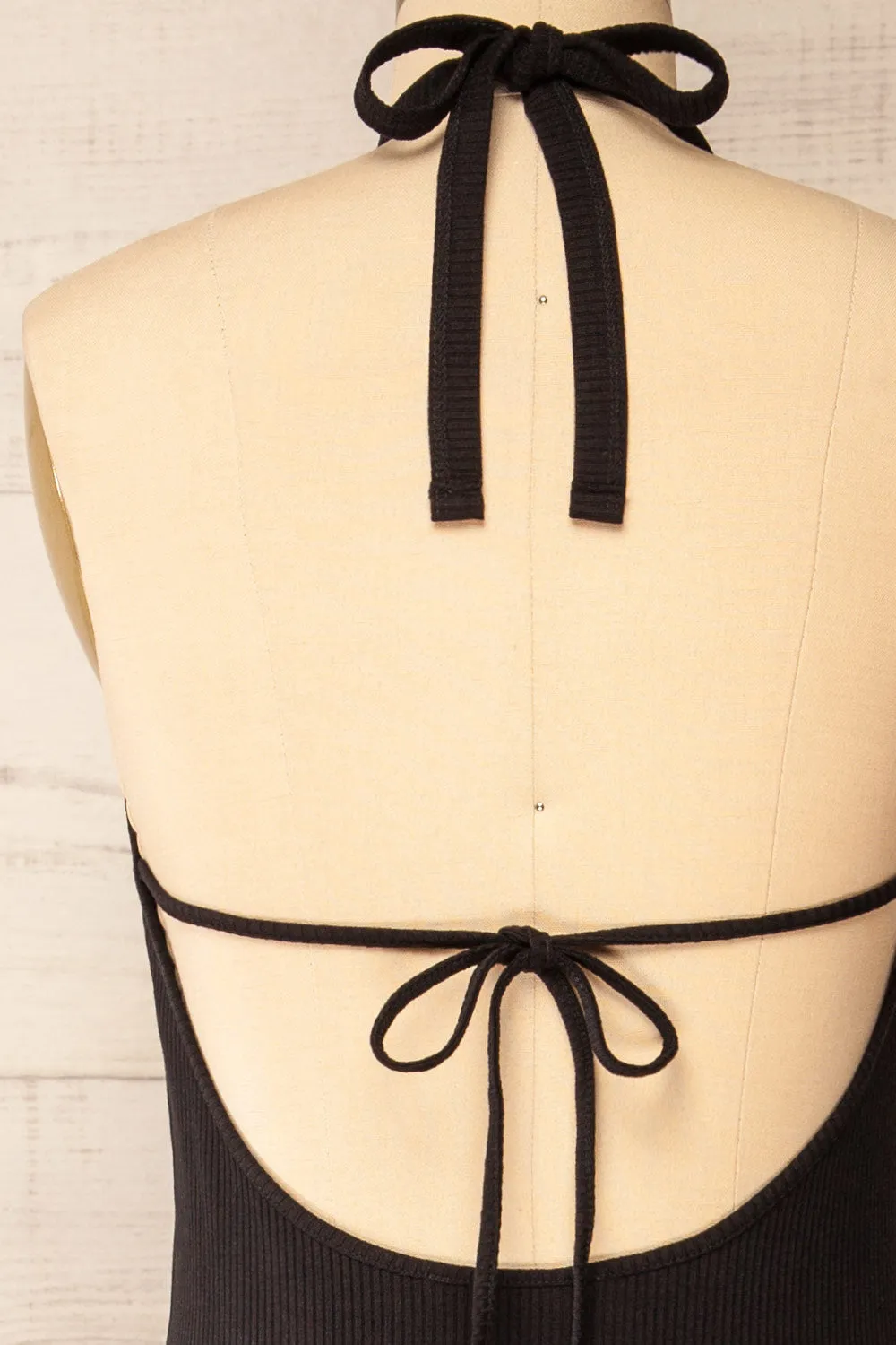 Anikara | Black Ribbed Midi Halter Dress