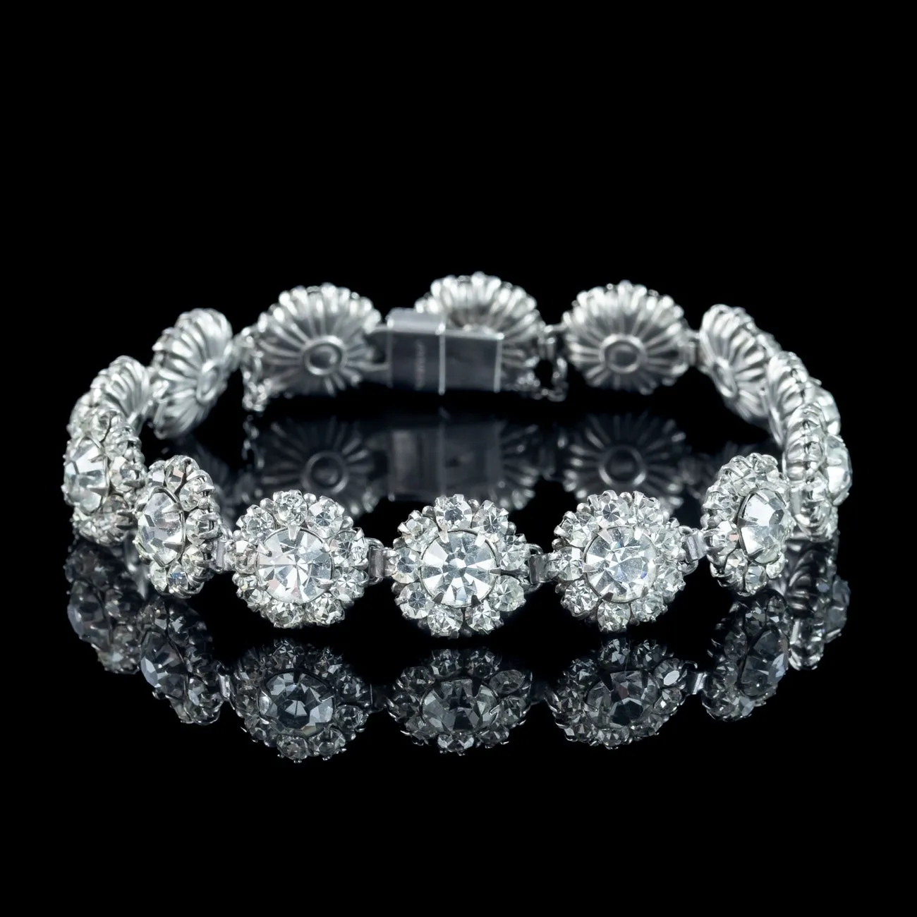 Antique Edwardian Paste Floral Bracelet Silver