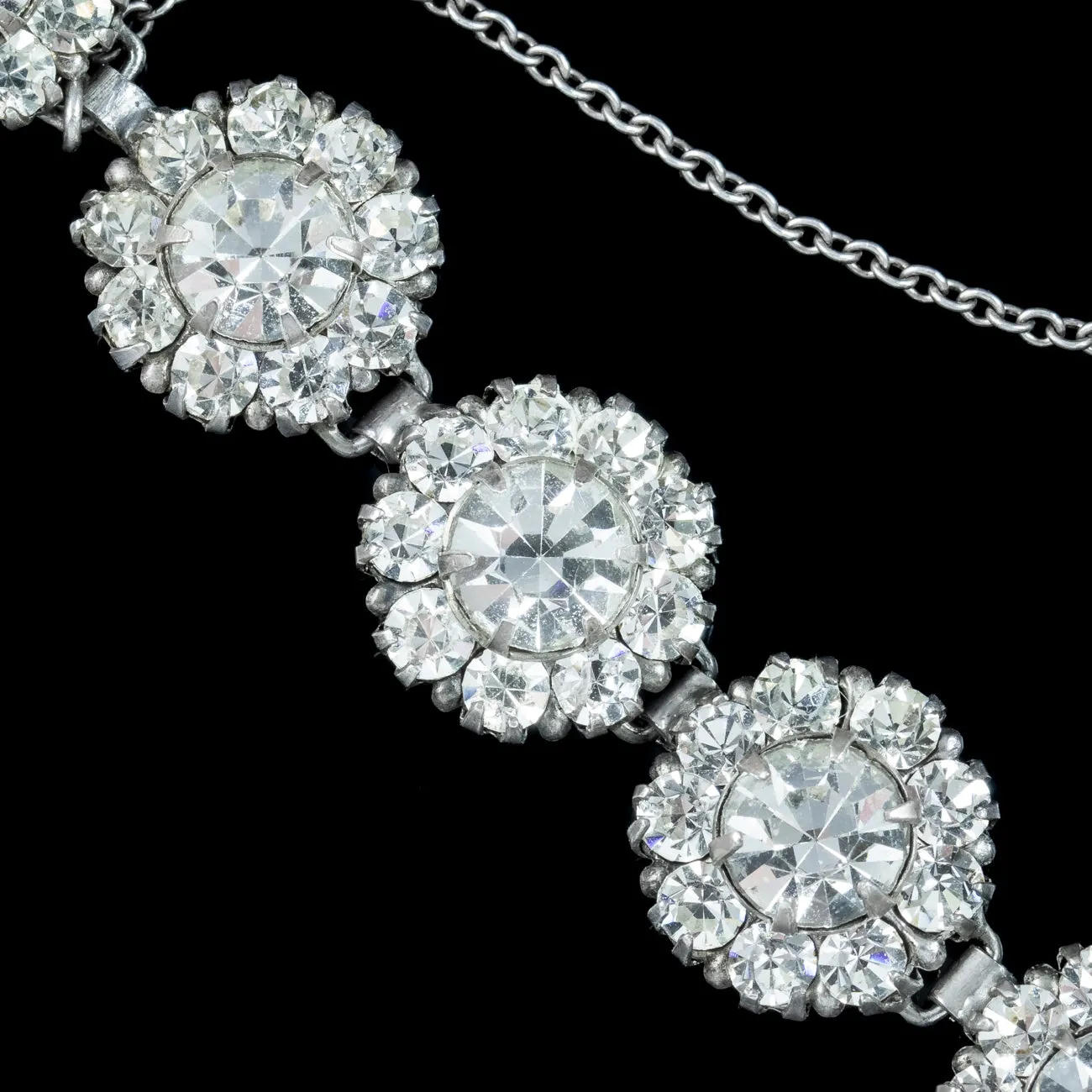 Antique Edwardian Paste Floral Bracelet Silver