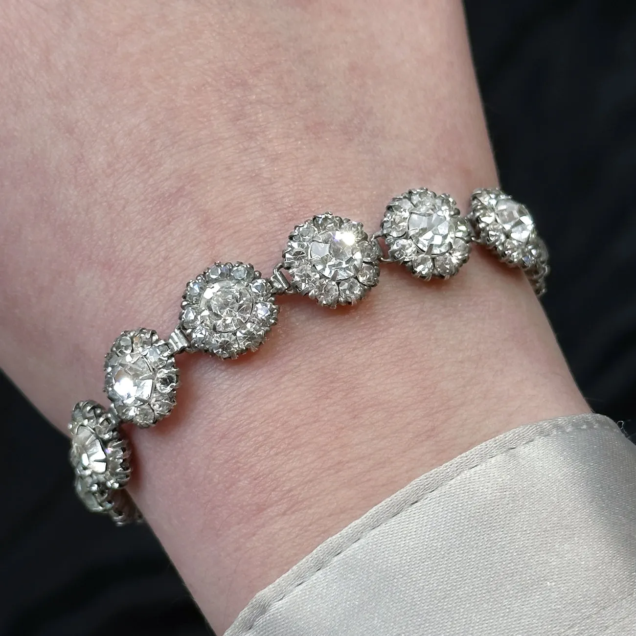 Antique Edwardian Paste Floral Bracelet Silver