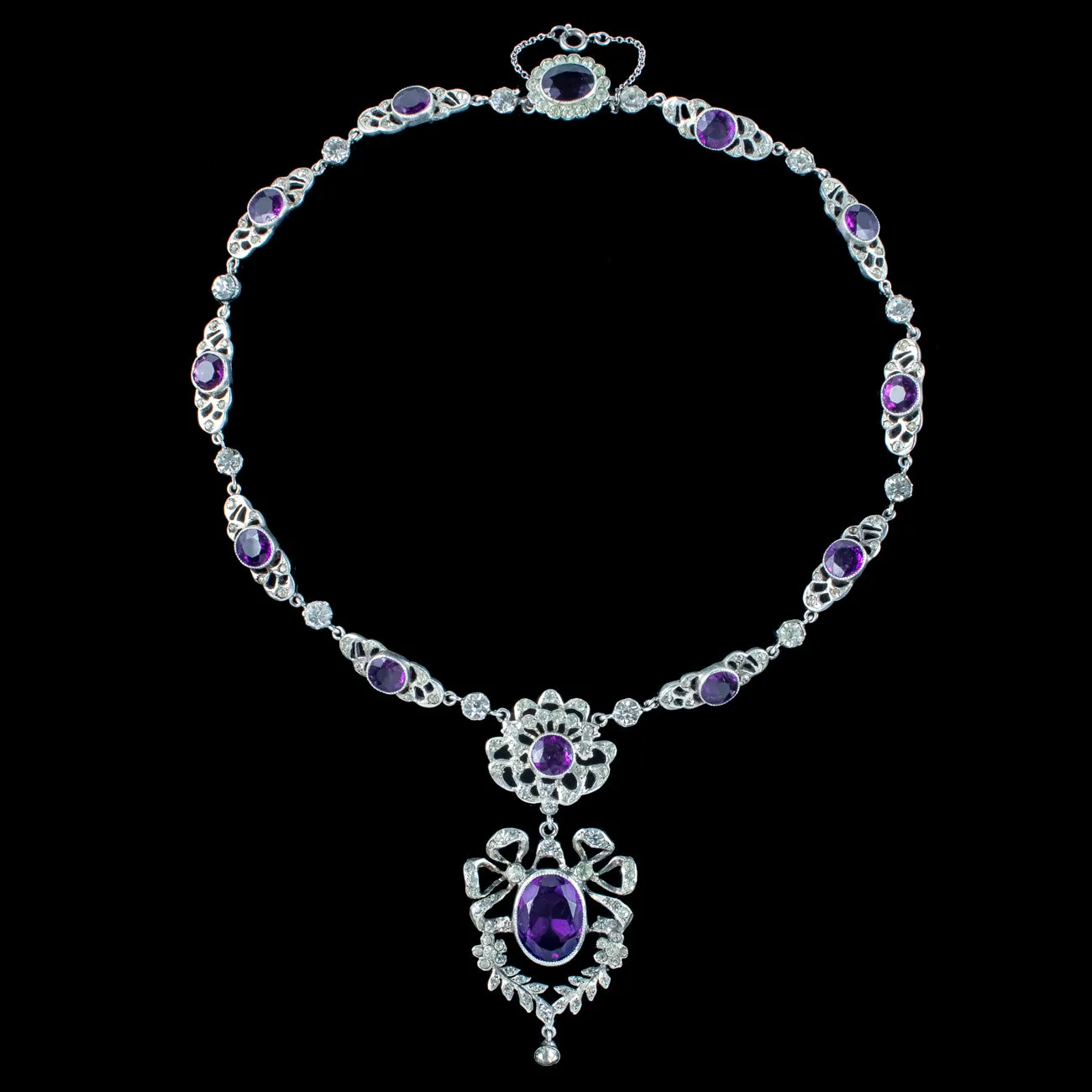 Antique Edwardian Purple Paste Lavaliere Necklace Silver