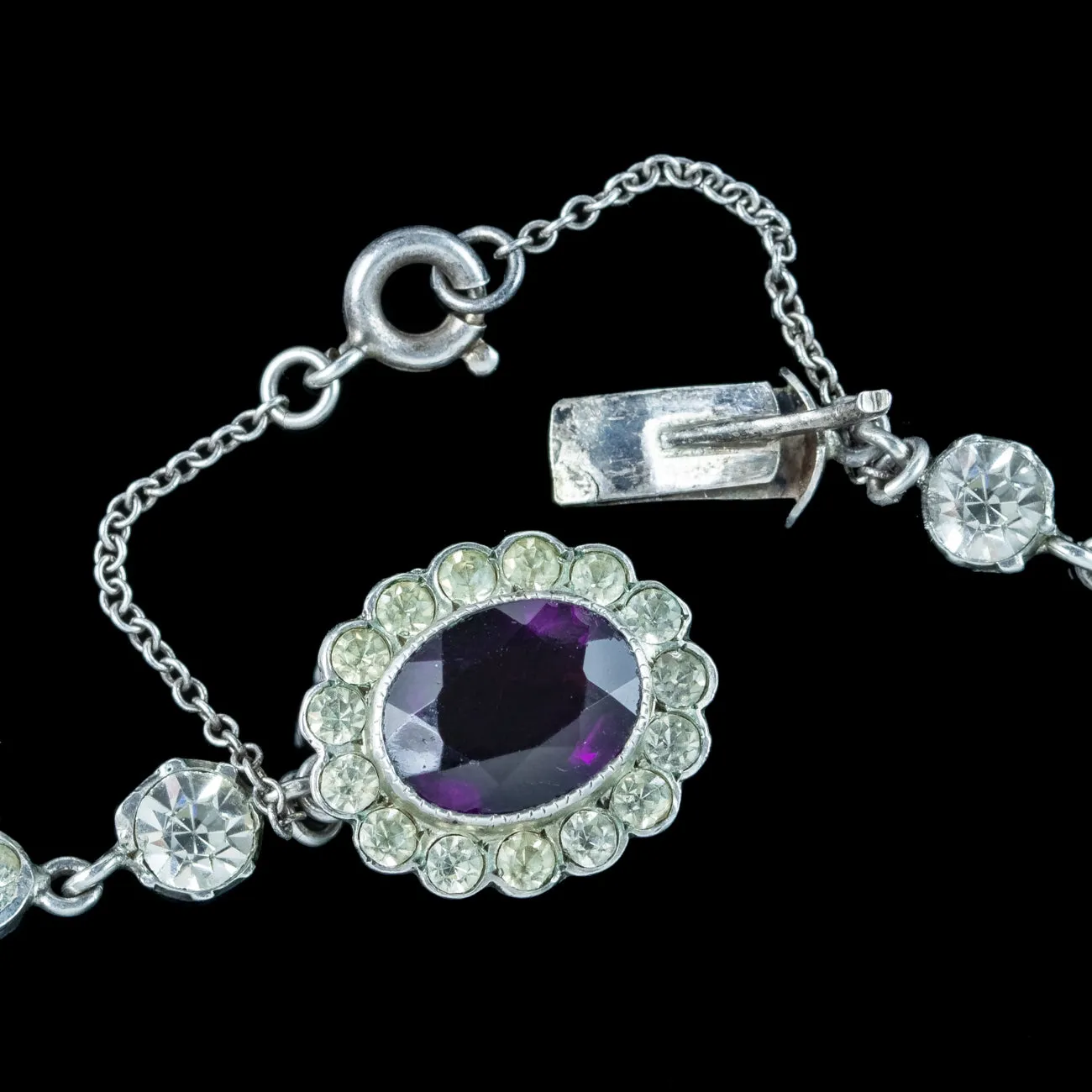 Antique Edwardian Purple Paste Lavaliere Necklace Silver