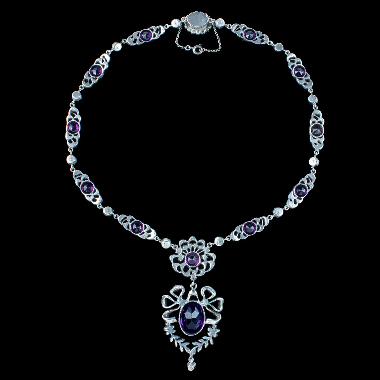 Antique Edwardian Purple Paste Lavaliere Necklace Silver